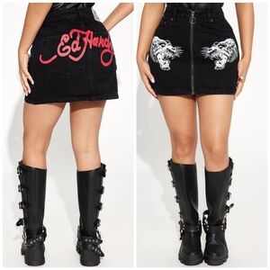 Ed Hardy Black Denim Mini Skirt